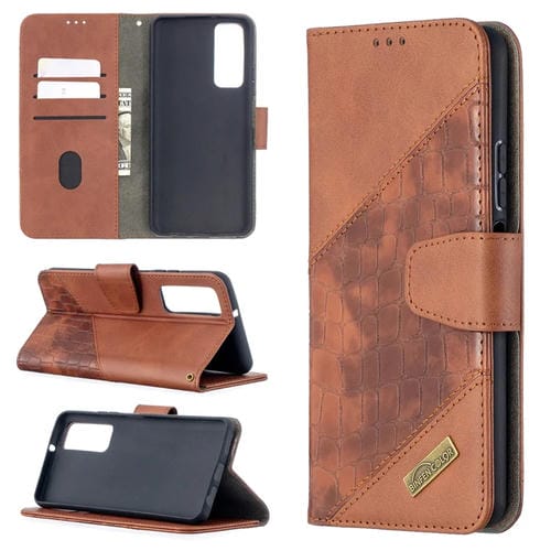 Para Huawei P Smart 2021 / Y7A Color coincidente Textura de cocodrilo Horizontal Flip PU Funda de cuero con billetera y soporte y ranuras para tarjetas (Marrón)