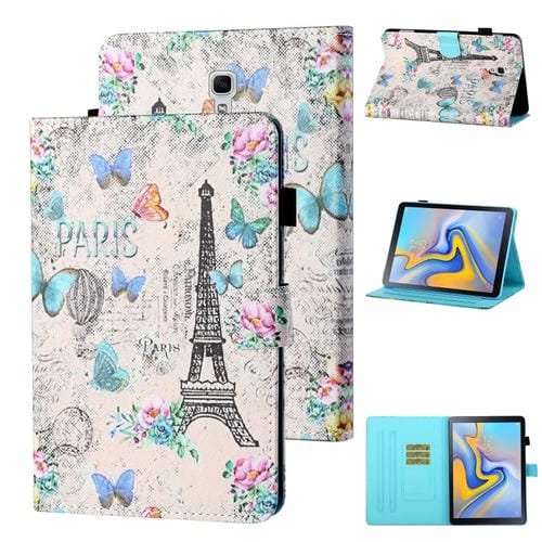 Estuche de Cuero para Samsung Galaxy Tab A 10.5 T590 T595 con Soporte Ranura y Suspensión (Torre y Mariposas)