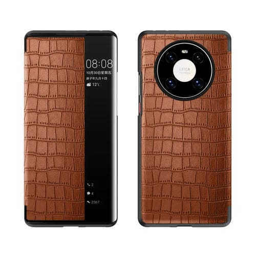 Para Huawei Mate 40 Textura de cocodrilo Ventana de pantalla Horizontal Flip Funda de cuero (marrón)