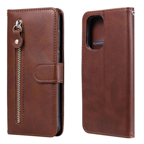 Para Xiaomi Redmi K40 Fashion Calf Texture Zipper Flip Horizontal Funda de cuero con soporte y ranuras para tarjetas y billetera (marrón)