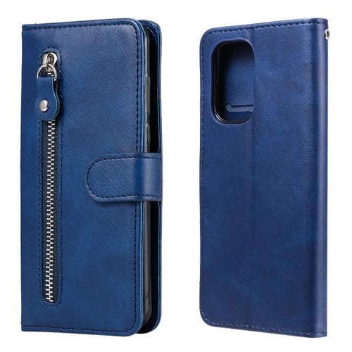 Para Xiaomi Redmi K40 Fashion Calf Texture Zipper Flip Horizontal Funda de cuero con soporte y ranuras para tarjeta y billetera (azul)