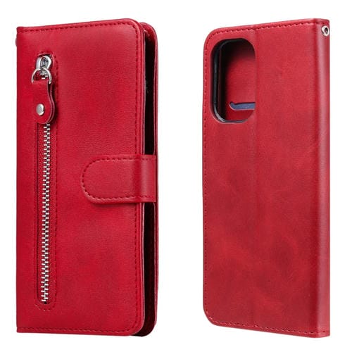 Para Xiaomi Redmi K40 Pro Fashion Calf Texture Zipper Flip Horizontal Funda de cuero con soporte y tragamonedas y billetera (rojo)