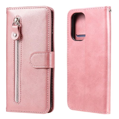 Para Xiaomi Redmi K40 Pro Fashion Calf Texture Zipper Funda de cuero Horizontal Flip Funda con soporte y ranuras para tarjeta y billetera (oro rosa)