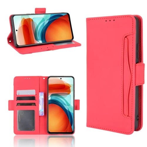 Para Xiaomi Redmi Note 10 Pro 5G / POCO X3 GT Siente de piel con patrón de pantorrilla Funda de cuero con soporte y ranuras para tarjetas y marco de fotos (rojo)