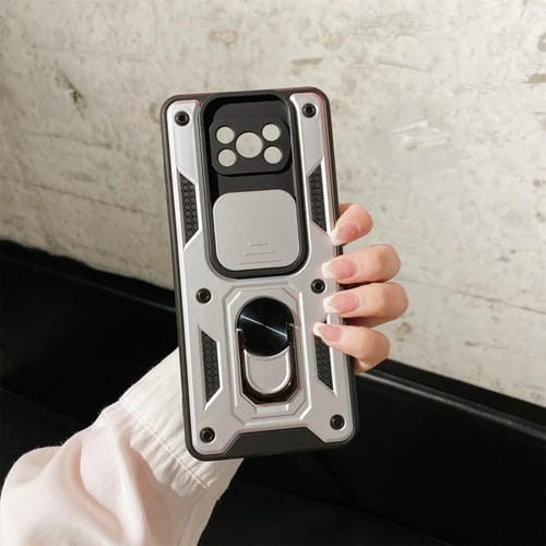 Para Xiaomi POCO X3 CUBIERTA DE CUERA DE CUERTA DESLIZADOR TPU + PC Funda protectora (Plata)