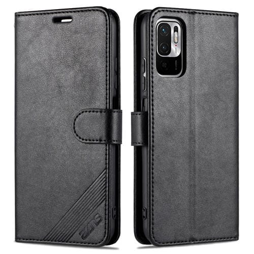 Para Xiaomi Poco M3 Pro 5G / Redmi Note 10 5G AZNS Sheepskin Texture Horizontal Flip Funda de cuero con soporte y tragamonedas y billetera (Negro)