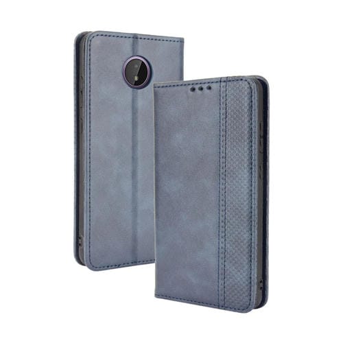 Para Nokia C10 / C20 Hebilla magnética Retro Crazy Horse Texture Horizontal Flip Funda de cuero con soporte y ranuras de tarjetas y marco de fotos (azul)