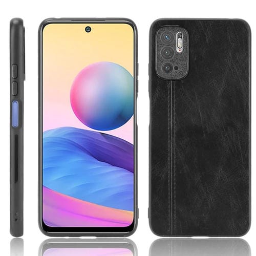Para Xiaomi Redmi Note 10T 5G / NOTA 10 5G PATRO DE CUCHILLA DE COSTURA A prueba de golpes PC + Caso PU + TPU (Negro)