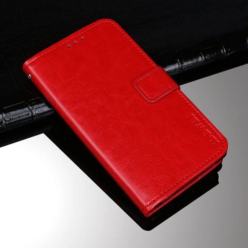 Idewei Crazy Horse Texture Horizontal Flip Funda de cuero con soporte y tragamonedas y billetera para Xiaomi Redmi 10 (rojo)