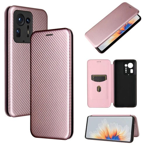 Textura de fibra de carbono Magnético Horizontal Flip TPU + PC + Funda de cuero PU con ranura para tarjeta para Xiaomi Mix 4 (Rosa)