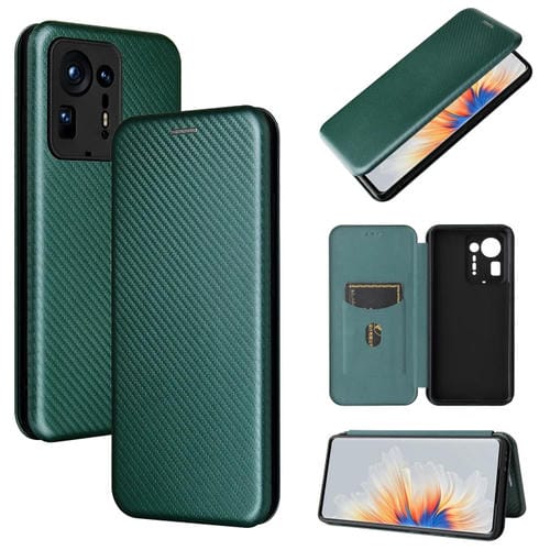 Textura de fibra de carbono Magnético Horizontal Flip TPU + PC + Funda de cuero PU con ranura para tarjeta para Xiaomi Mix 4 (verde)