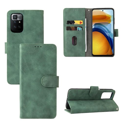 Piel de color sólido Siente la hebilla magnética Horizontal Flip TEXTURE TEXTURE PU Funda de cuero con soporte y tragamonedas y billetera para Xiaomi Redmi 10 (verde)