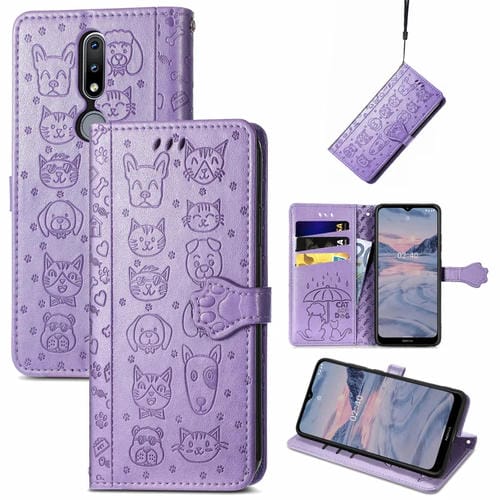 Funda Cuero Horizontal para Nokia 2.4 con Soporte, Tragamonedas, Billetera y Cordón (Púrpura)
