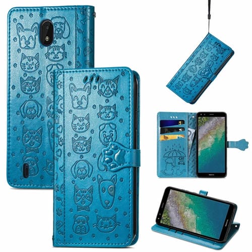 Funda de Cuero Horizontal para Nokia C01 Plus con Soporte, Ranuras para Tarjetas y Cordón (Azul)