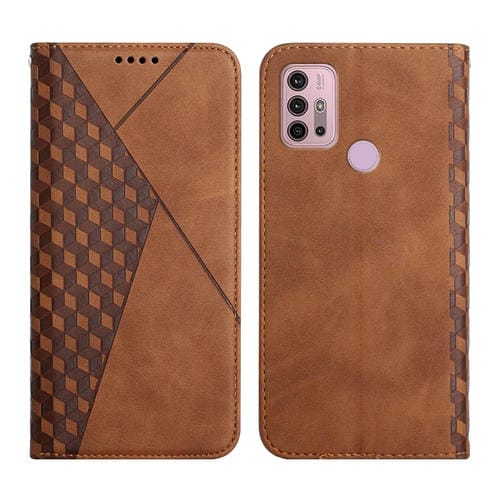 Para Motorola Moto G30 / G10 Diamond Pattern Splicing Splicing Feel Magnetic Horizontal Flip Funda de cuero con ranuras y soporte para tarjetas y billetera (marrón)