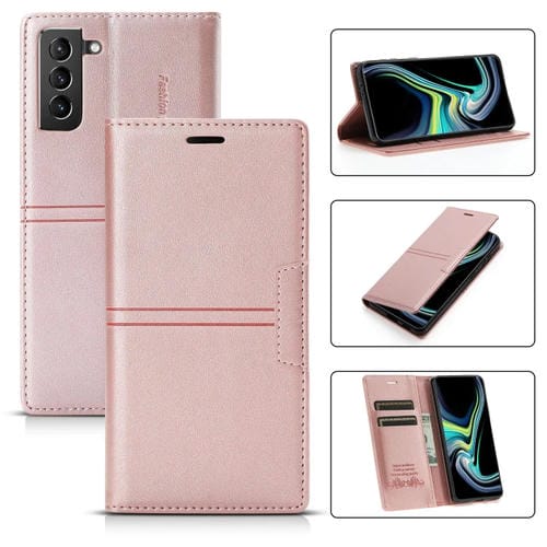 Funda para Samsung Galaxy S21 5G Dream Magnetic Sucion Business Horizontal Flip Pu Cuero con Soporte y Ranura para Tarjeta y Billetera (Oro Rosa)