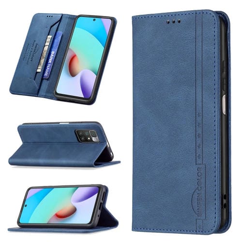 Para Xiaomi Redmi 10 Bloqueo de RFID Magnetic Blocking Funda de cuero antirrobo con soporte y ranuras para tarjeta y billetera (azul)