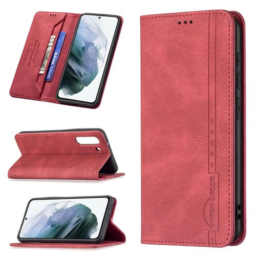 Estuche para Samsung Galaxy S21 FE 5G Cuero Antirrobo con Bloqueo RFID, Soporte y Ranuras para Tarjetas (Rojo)