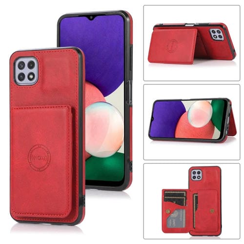 Funda para Samsung Galaxy A22 5G Tarjeta Magnética Textura PU (Rojo)