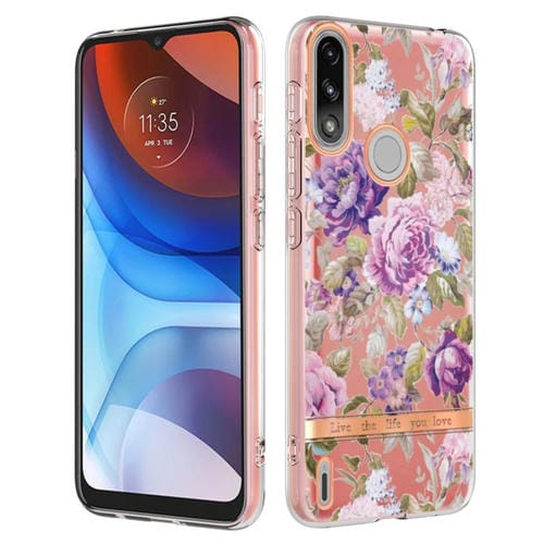 Funda Telefónica Motorola Moto E7 Power y Moto E7I Flowers and Plants Series Imd TPU (Peony Purple)