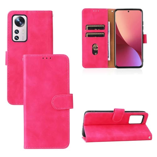 Para Xiaomi 12 5g Skin Feel Feel Magneticle Barry Texture PU Ph. (Rose Rojo)