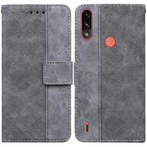 Para Motorola Moto E7 Power / E7i Funda de cuero en relieve geométrico en relieve (gris)