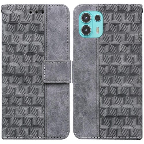 Para Motorola Moto Edge 20 Lite / 20 fusión geométrica geométrica de cuero en relieve (gris)