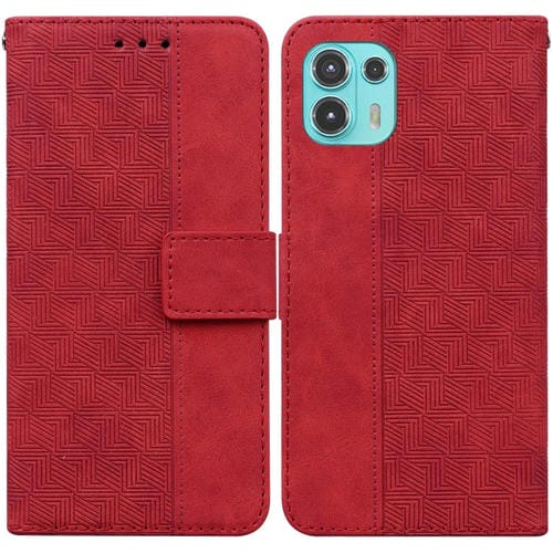 Para Motorola Moto Edge 20 Lite / 20 Fusion Fusion Geométrico en relieve de cuero en relieve (rojo)