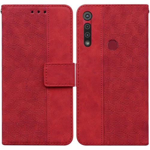 Para Motorola Moto G8 Play / One Macro Funda de cuero en relieve geométrico (rojo)