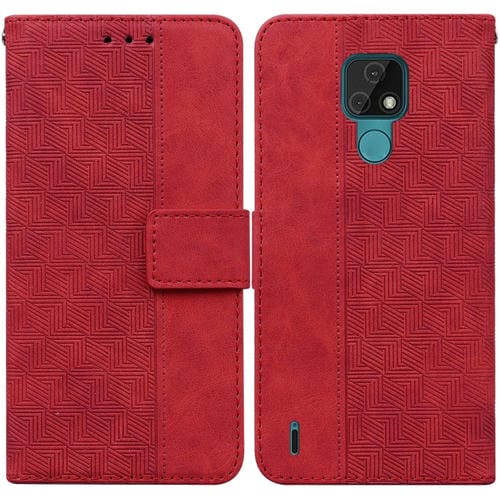 Para Motorola Moto E7 Caja de cuero en relieve geométrico (rojo)