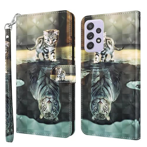 Funda para Samsung Galaxy A33 5G TPU y PU Cuero con Patrón de Pintura 3D (Cat Tiger)