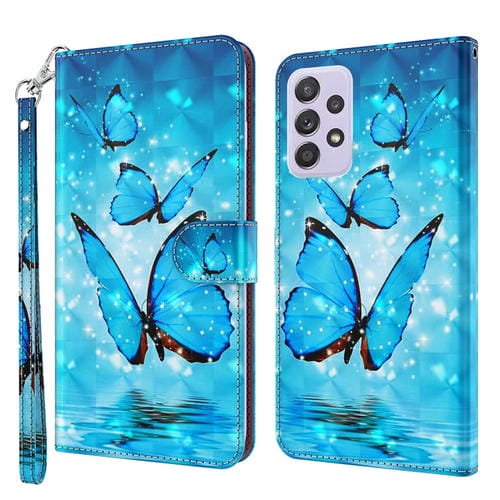 Funda para Samsung Galaxy A33 5G TPU con Patrón de Pintura 3D y Caja de Cuero (Tres Mariposas)