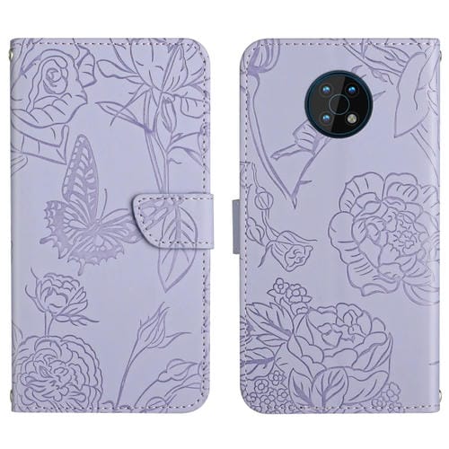 Funda de Cuero En Relieve para Nokia G50 5G Siente la Piel Mariposa Peony (Púrpura)