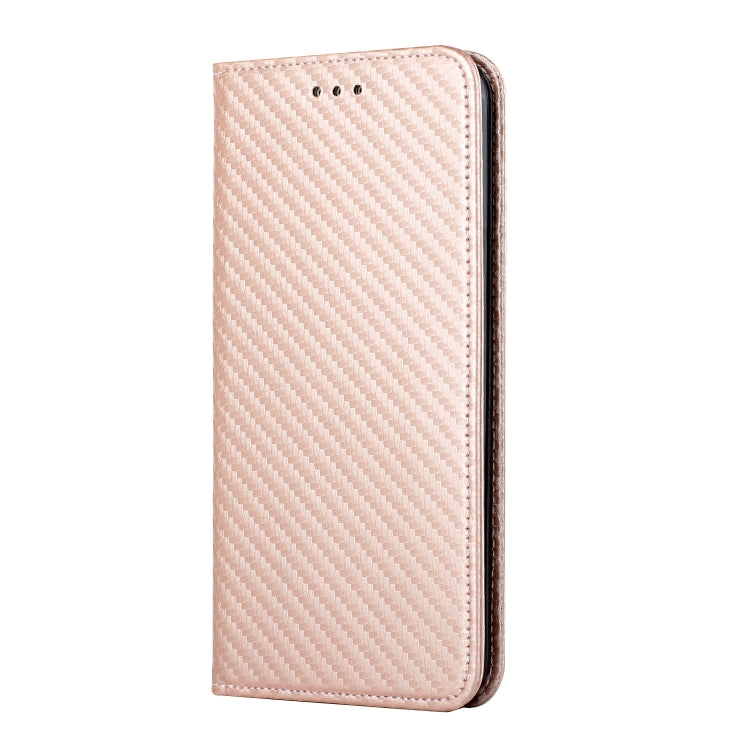 Para Samsung Galaxy A33 5G Carbon Fiber Texture Titular de la funda de cuero (oro rosa)