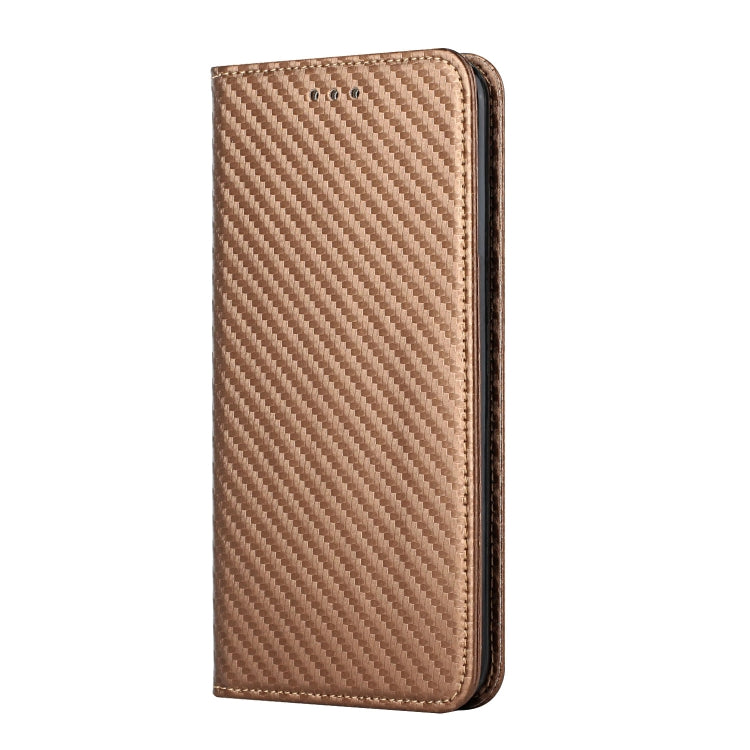 Para Samsung Galaxy S22 Ultra 5G Carbon Fiber Texture Titular de la funda de cuero (Marrón)