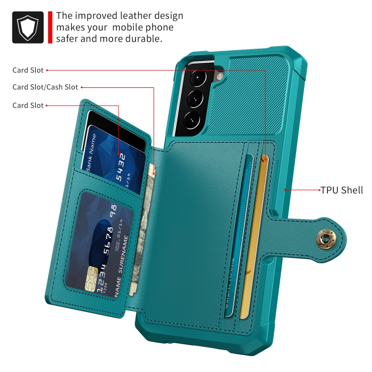 Para Samsung Galaxy S21 + 5g Magnético Bolsa de Tarjeta Tarjeta Teléfono de cuero (Cyan)