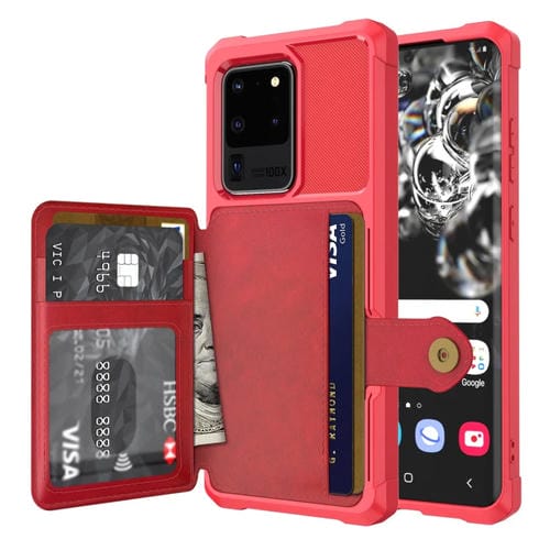 Para Samsung Galaxy S20 Bolsa de Tarjeta Magnética ultra Magnética Funda telefónica de cuero (rojo)