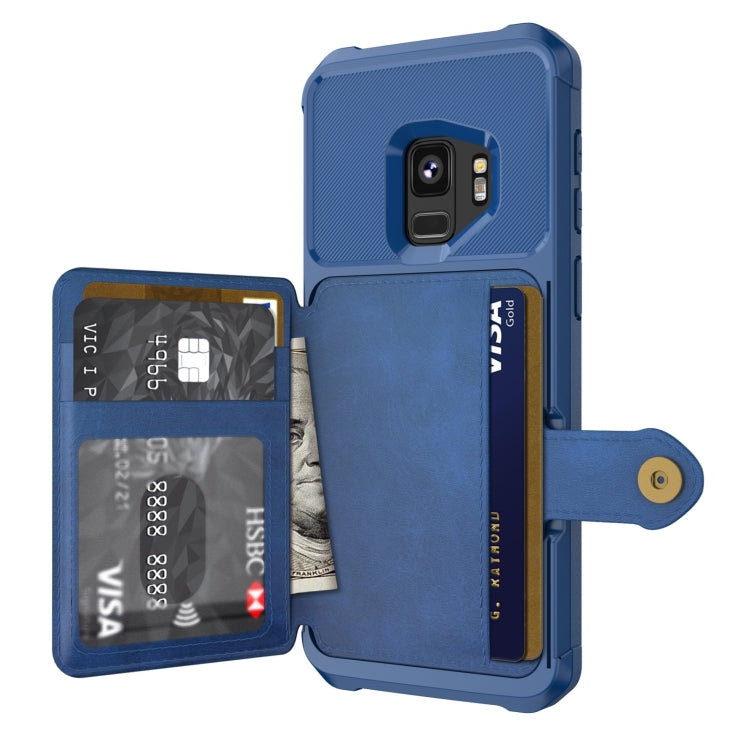 Para Samsung Galaxy S9 Magnético Bolsa de Tarjeta Tarjeta de cuero Funda telefónica (azul marino)