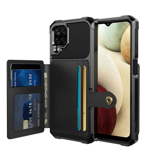 Para Samsung Galaxy A12 Bolsa de Tarjeta Magnética Magnínica Caja de cuero (Negro)