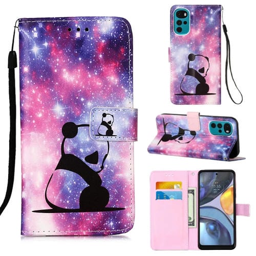 Funda para Motorola Moto G22 Dibujo Color Cuero Tejido Liso (Panda Baby)