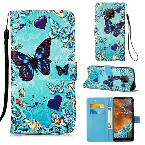 Estuche para Nokia G300 Cuero Tejido Liso con Dibujo Mariposa Cardíaca