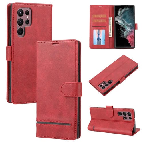 Para Samsung Galaxy S22 Ultra 5G Classic Wallet Flip Leather Case (rojo)