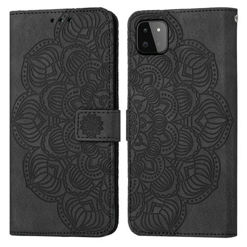 Para Samsung Galaxy A22 5G Mandala Flip Flip Leather Case (negro)