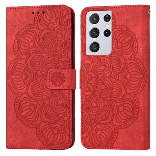 Para Samsung Galaxy S21 Ultra 5G Mandala Flip Flip Leather Case (rojo)