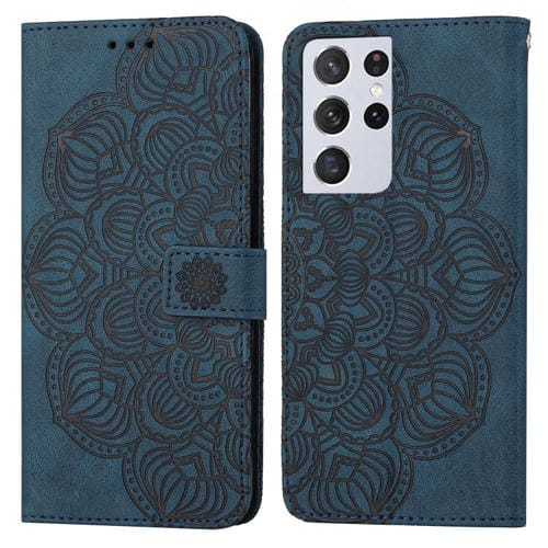 Para Samsung Galaxy S21 Ultra 5G Mandala Flip Flip Leather Case (azul)