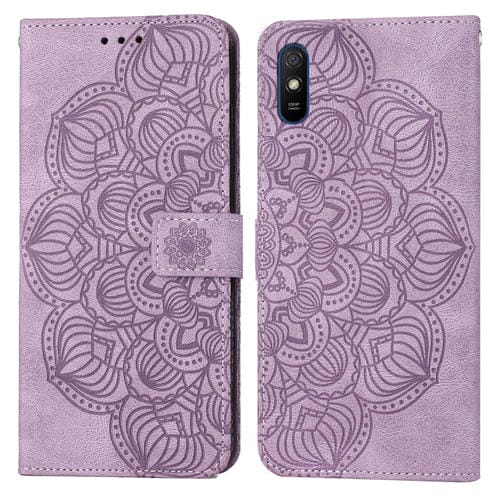 Para Xiaomi Redmi 9a Mandala Flip Flip Leather Case (púrpura)