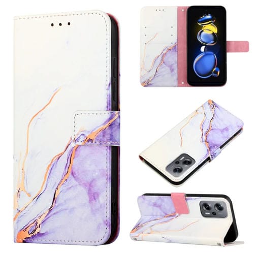 Para Xiaomi Redmi Note 11t Pro Mármbe Pattern Flip Flip Telephone Case (White Purple LS006)