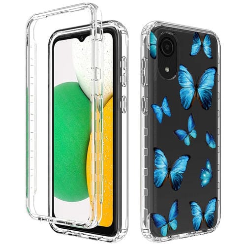 Para Samsung Galaxy A03 Core PC + TPU Estuche para teléfono pintado transparente (mariposas azules)
