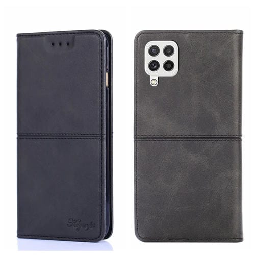 Para Samsung Galaxy A22 5G Textura de vaca Magnetic Horizontal Flip Cuero Case (negro)