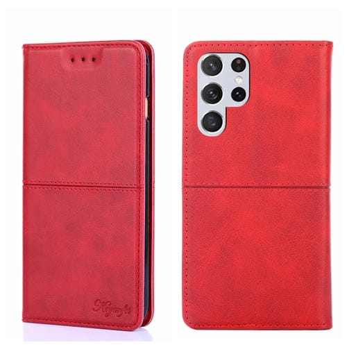 Para Samsung Galaxy S21 Ultra Cow Texture Magnetic Horizontal Flip Cuero Case (rojo)